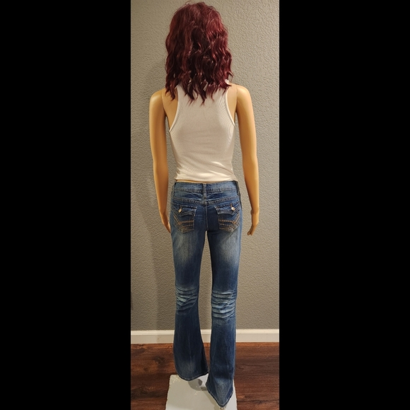 Distressed Wash Flare Jeans - Picture 6 of 16